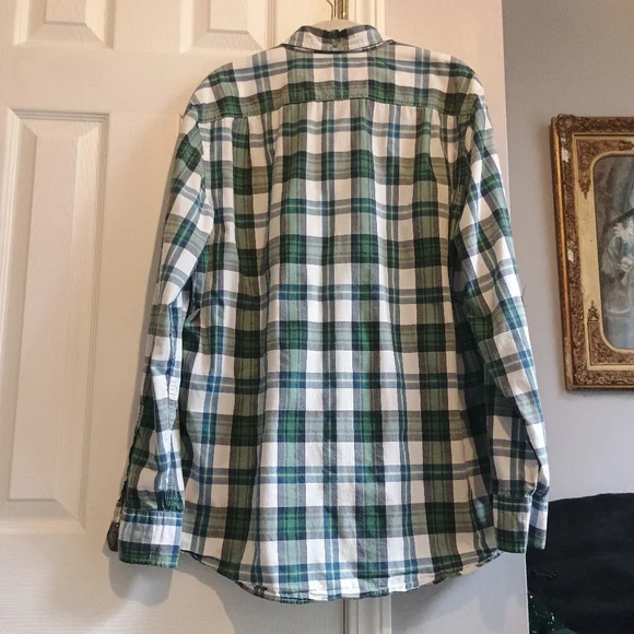 American Eagle Outfitters LT Plaid Shirt Green Blue White Button Front Athletic - Picture 8 of 12